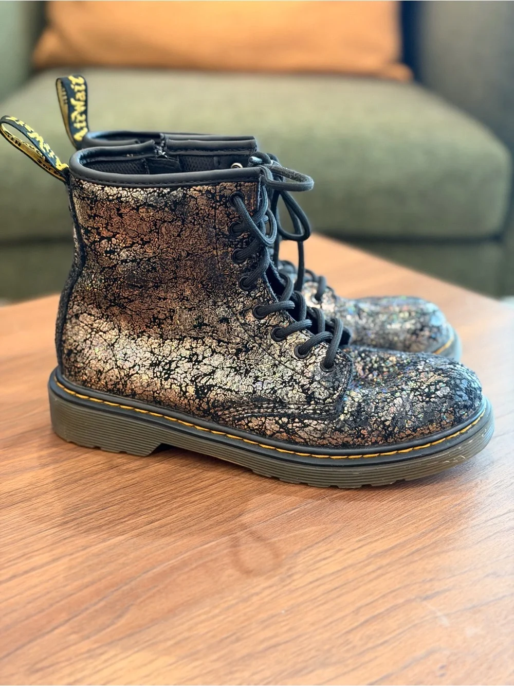 Girls US Size 3 Dr Martens 1460 Crinkle Metallic Disco Crinkle Lace up Boots